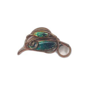 Vintage Matisse Signed Blue Green Enamel Leaf Copper Swirl Brooch